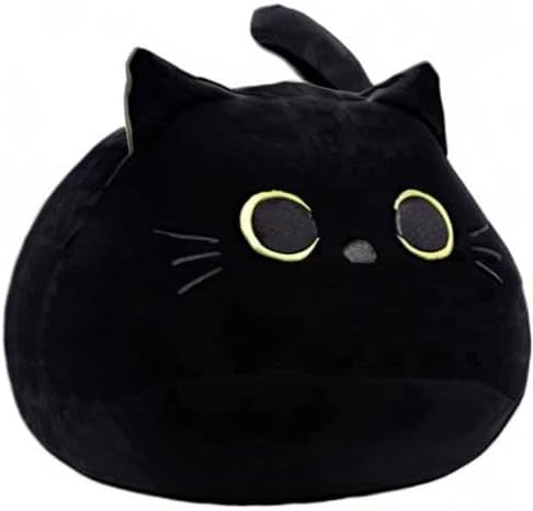 Black Cat Plush Toy 16'' Black Cat Pillow, Soft Plush Doll Black Cat Stuffed Animal, 3D Black Cat Plushies Pillow Baby Cute Plush Toys Shape Cat Design Sofa Fat Pillow Gifts for Boys Girls