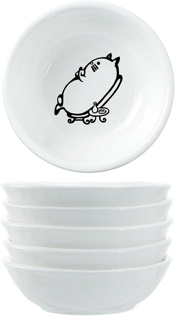 Super Cute Chef Cat Ceramic Sauce Dish/Seasoning Dish/Sushi Soy Dipping Bowl/Appetizer Plates/Serving Dish for Kitchen Home(Set of 6)