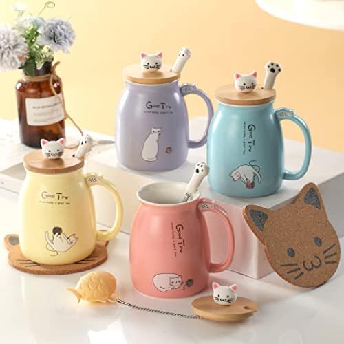 BigNoseDeer Cat Mug Kawaii Tea Cup with Infuser and Lid Purple Cat Ceramic Coffee Mug Cute Cool Preppy Stuff Birthday Gifts for Mom Gifts for Women Girlfriend Girls Cat Lover Gifts(13oz)