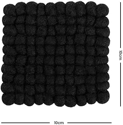 Square Felt Ball Coasters - 100% Merino Wool Table Coasters - Felt Coaster Pads, Absorbent Trivet for Drinks - Heat Resistant, Thick & Durable Hand Felted in Nepal by Woolygon- Multicolor - Set of 5