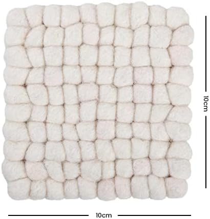 Square Felt Ball Coasters - 100% Merino Wool Table Coasters - Felt Coaster Pads, Absorbent Trivet for Drinks - Heat Resistant, Thick & Durable Hand Felted in Nepal by Woolygon- Multicolor - Set of 5