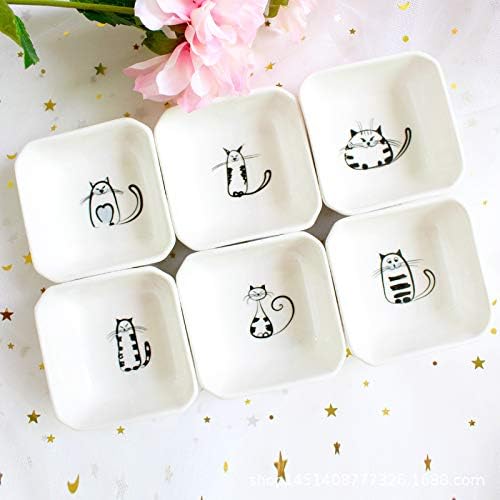 Super Cute Cat Ceramic Sauce Dish/Seasoning Dish/Sushi Soy Dipping Bowl/Appetizer Plates/Serving Dish for Kitchen Home(Set of 6)