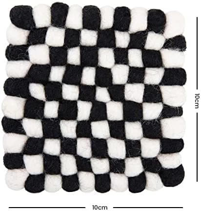 Square Felt Ball Coasters - 100% Merino Wool Table Coasters - Felt Coaster Pads, Absorbent Trivet for Drinks - Heat Resistant, Thick & Durable Hand Felted in Nepal by Woolygon- Multicolor - Set of 5