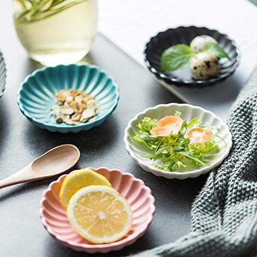 3.5 Inches Flower Shape Ceramic Sauce Dish,Mini Side Seasoning Dish,Condiment Dishes/Sushi Soy Dipping Bowl,Snack Serving Dishes,Porcelain Small Saucer Set(Set of 4)