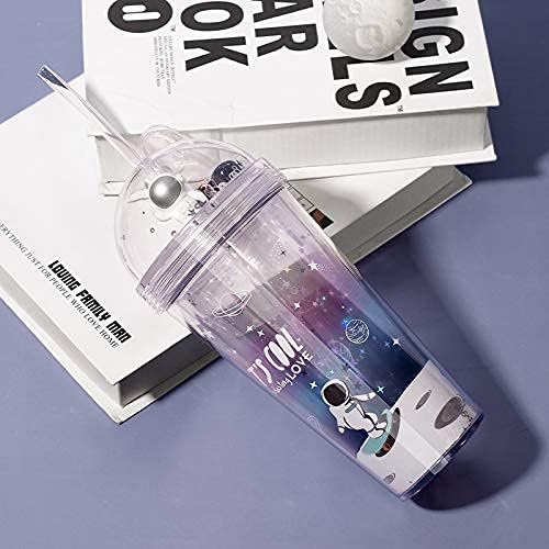 Space Cups with Straw Astronaut Travel Tumblers Party Cups Ice Coffee Mug Water Bottle Birthday Gift (spacewalk, 420 ml)