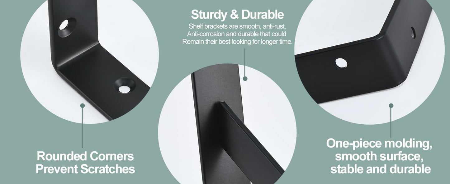 12 Pack L10 x H 8" Black Heavy Duty Shelf Brackets with Screws Metal Shelf Brackets Shelf Support Angle Brackets for Shelves L Brackets Heavy Duty Floating Shelf Brackets