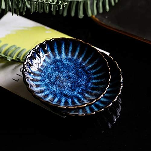 3.5 Inches Flower Shape Ceramic Sauce Dish,Mini Side Seasoning Dish,Condiment Dishes/Sushi Soy Dipping Bowl,Snack Serving Dishes,Porcelain Small Saucer Set(Set of 4)