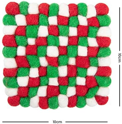 Square Felt Ball Coasters - 100% Merino Wool Table Coasters - Felt Coaster Pads, Absorbent Trivet for Drinks - Heat Resistant, Thick & Durable Hand Felted in Nepal by Woolygon- Multicolor - Set of 5