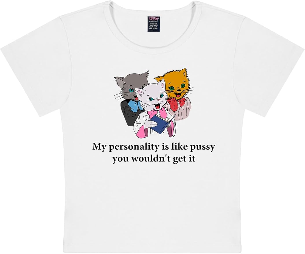 Y2K Graphic Tees for Women - Personality Like Cat Funny Short Sleeve Crew Neck Crop Tops Going Out Top T-Shirt