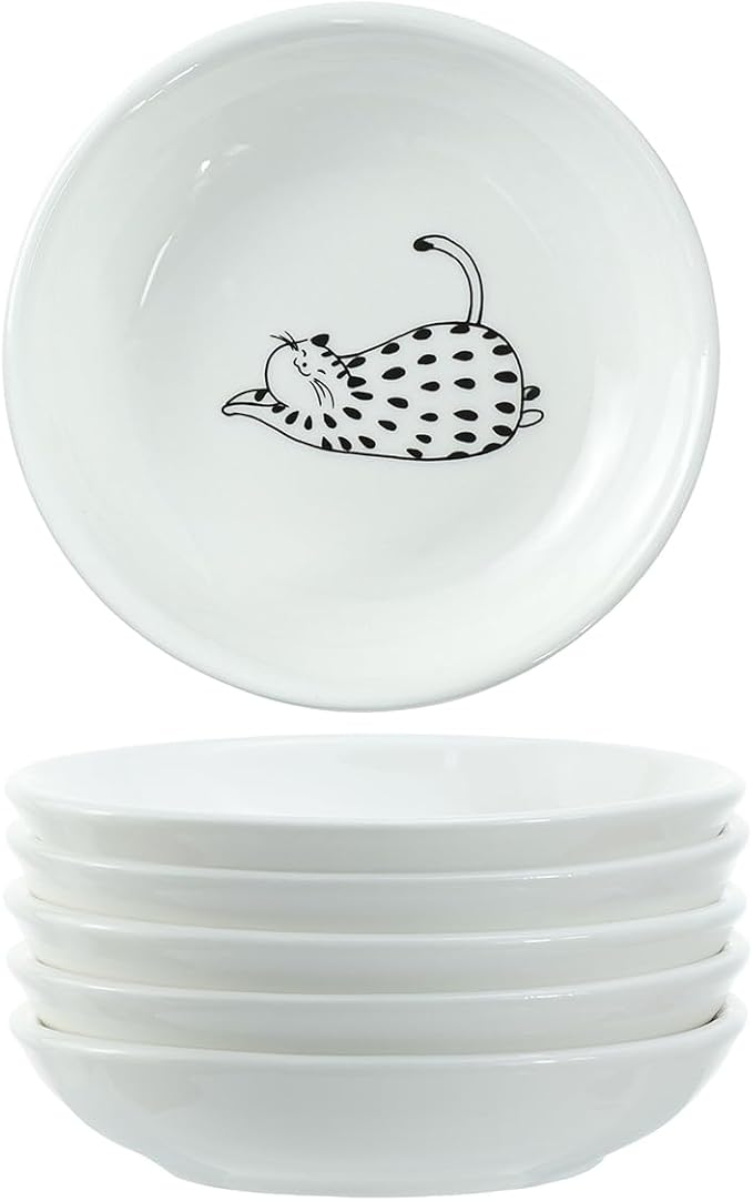 Super Cute Rain Dot Cat Ceramic Sauce Dish/Seasoning Dish/Sushi Soy Dipping Bowl/Appetizer Plates/Serving Dish for Kitchen Home(Set of 6)