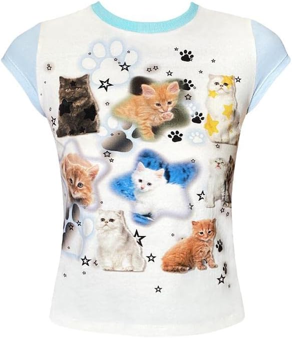 Women Girls Y2K Crop Top Letter Print Baby Tees Grunge T-Shirt