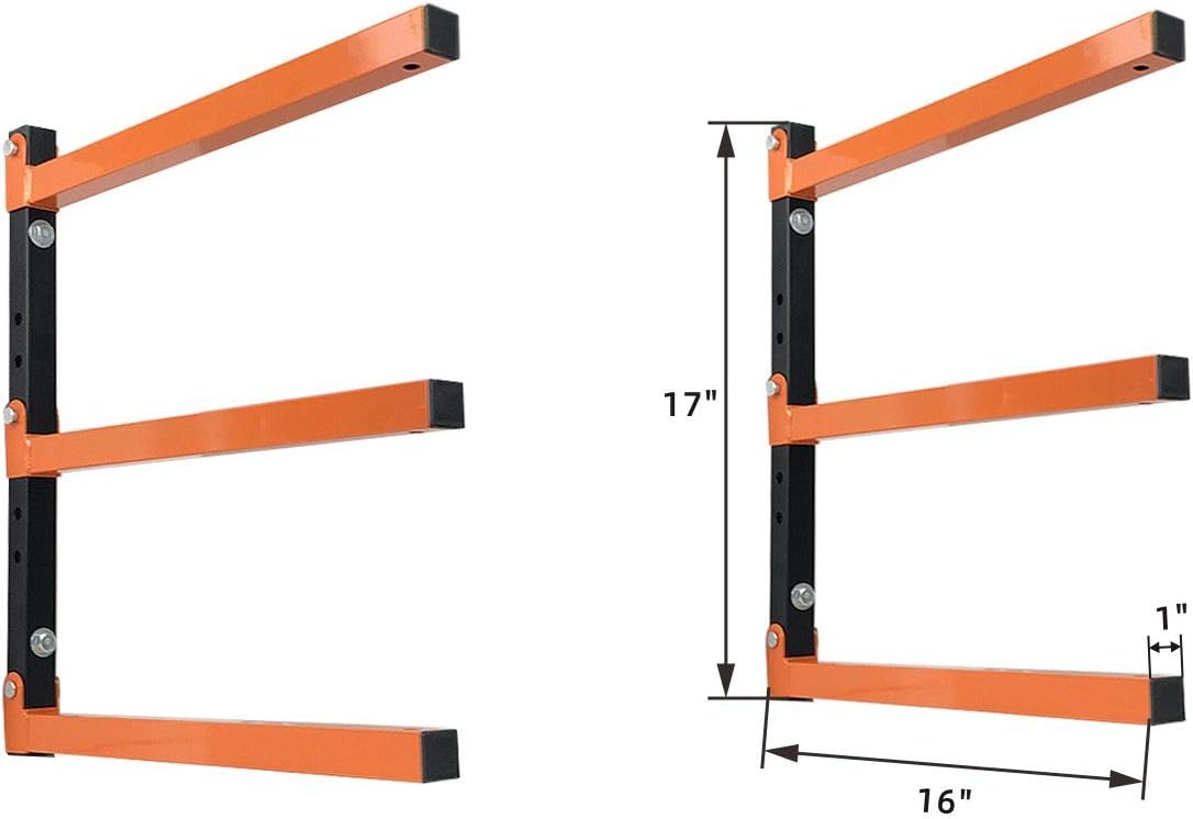 Homydom Garage Shelving Wood Rack,Lumber Storage Rack Wood Organizer Wall Mount Rack Heavy Duty Metal Saving Indoor & Outdoor Space with 3-Level, 4 Pack