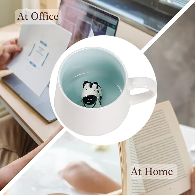 BigNoseDeer Zebra Mug Cute Mugs with 3D Zebra Inside Ceramic Coffee Mug Tea Cup with Spoon and Lid Cool Stuff Birthday Mother's Day Cute Gifts for Women Kids 12oz(Zebra)