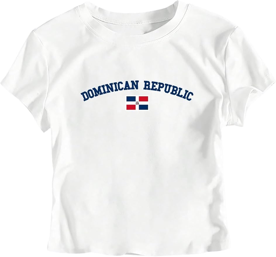 Women's Letter Print Graphic Tees Short Sleeve Crewneck Summer Crop Tops Trendy Y2k Tops