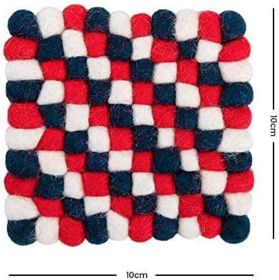 Square Felt Ball Coasters - 100% Merino Wool Table Coasters - Felt Coaster Pads, Absorbent Trivet for Drinks - Heat Resistant, Thick & Durable Hand Felted in Nepal by Woolygon- Multicolor - Set of 5