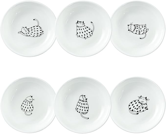 Super Cute Rain Dot Cat Ceramic Sauce Dish/Seasoning Dish/Sushi Soy Dipping Bowl/Appetizer Plates/Serving Dish for Kitchen Home(Set of 6)
