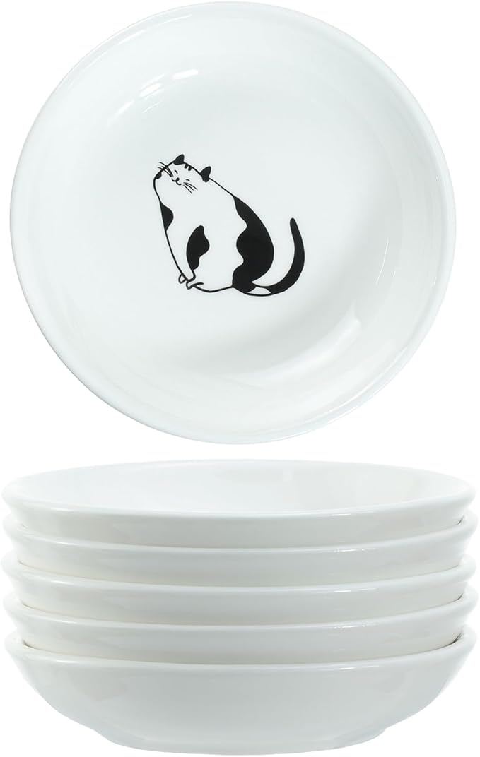 Super Cute Gentleman Cat Ceramic Sauce Dish/Seasoning Dish/Sushi Soy Dipping Bowl/Appetizer Plates/Serving Dish for Kitchen Home(Set of 6)