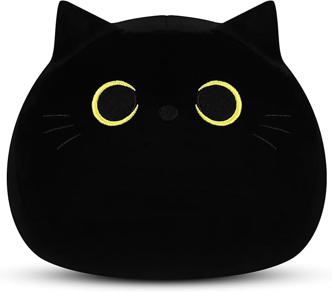 Black Cat Plush Toy-10'' Black Cat Stuffed Animal, Black Cat Anime Plush Cute Soft Plush Cat Plushie Stuffed Cat Toys, Cat Plush Pillows Toy Doll Decoration Doll Gift for Kids Girls Boys