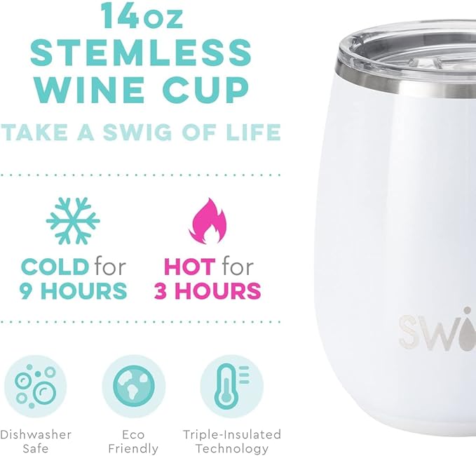 SWIG Stemless Cup, Stainless Steel, White, One Size
