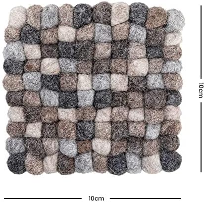 Square Felt Ball Coasters - 100% Merino Wool Table Coasters - Felt Coaster Pads, Absorbent Trivet for Drinks - Heat Resistant, Thick & Durable Hand Felted in Nepal by Woolygon- Multicolor - Set of 5
