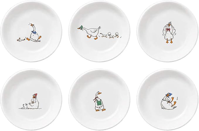 Super Cute Cartoon Animal Pattern Ceramic Sauce/Seasoning/Sushi Soy Dipping Bowl/Appetizer Plates/ Serving Dish Set (6)-Goose