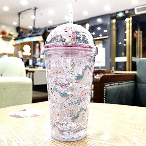 UUnicorn Cup with Straw Kids Travel Tumbler Watter Bottle Plastic Cup for Party Gift Ice Coffee Mug (blue unicorn2, 6.5 * 20cm)