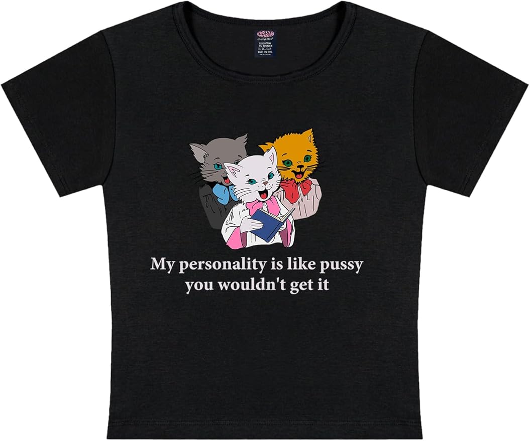 Y2K Graphic Tees for Women - Personality Like Cat Funny Short Sleeve Crew Neck Crop Tops Going Out Top T-Shirt