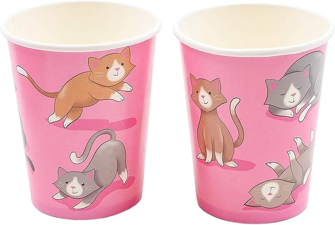 Sustainable Greetings Cat Birthday Party Supplies, Paper Plates, Napkins, Cups and Plastic Cutlery (Serves 24, 144 Pieces) - Cat Birthday Decorations - Kitten Party Decorations