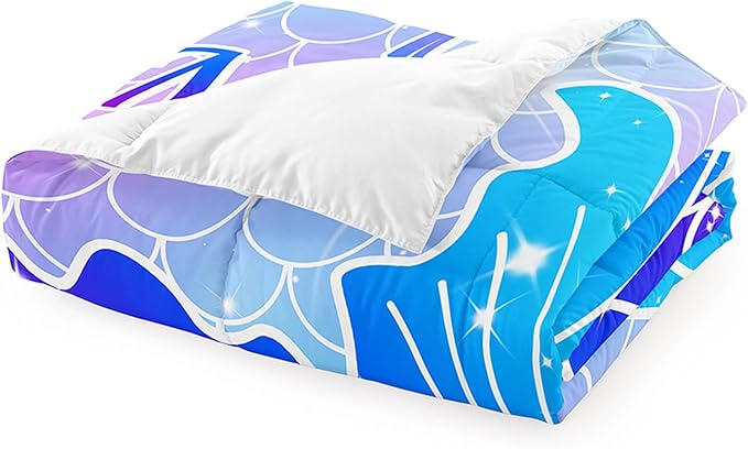 Twin Mermaid Bedding Set for Girls - Pink Comforter With Pillowcase, Soft Breathable Microfiber Skin Surface Scales Quilt, Ocean Life Bedroom Decor, 2Pcs