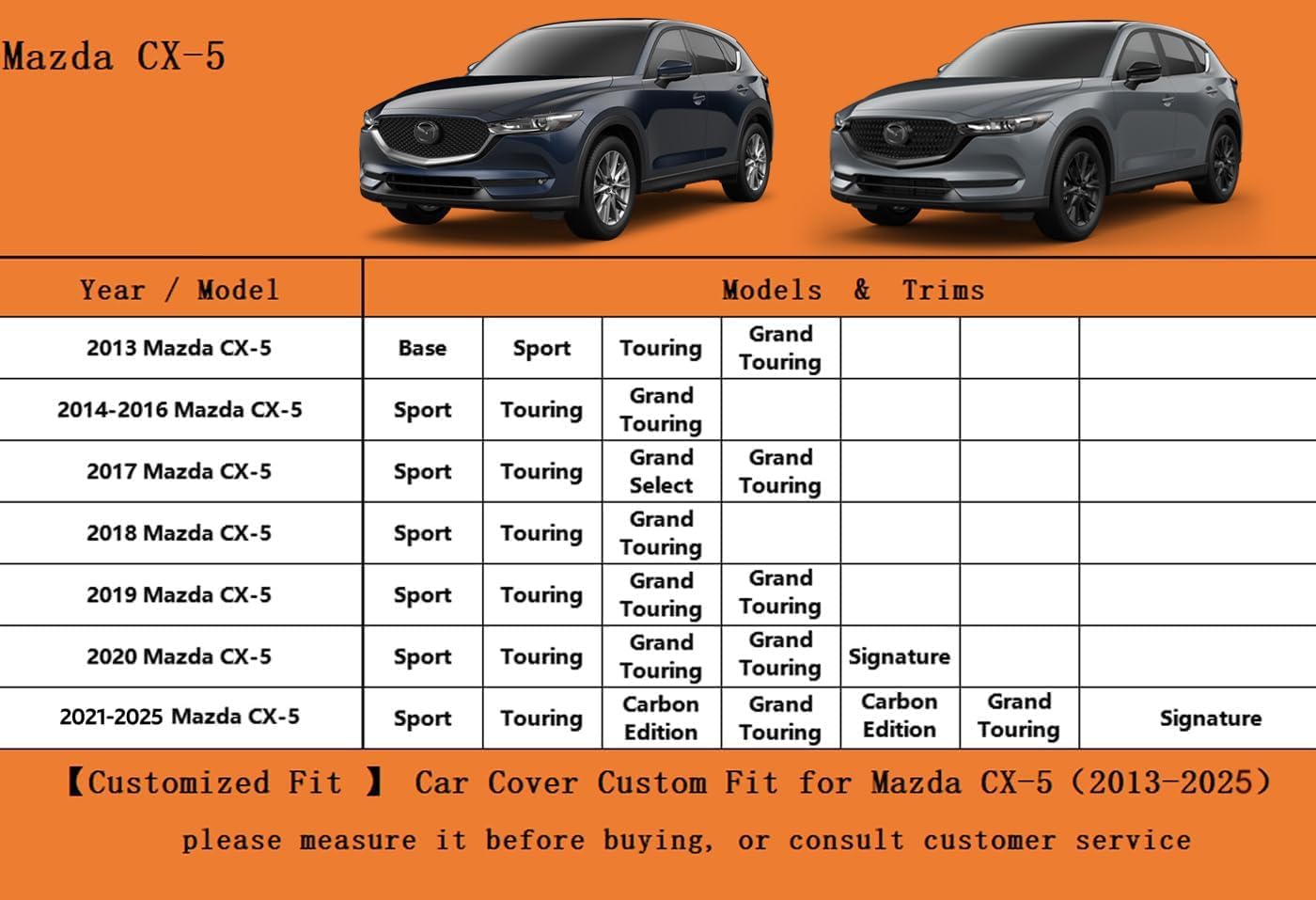 Kayme 6 Layers SUV Car Cover Custom Fit for Mazda CX-5 CX5 (2012-2025) Waterproof All Weather for Automobiles, Outdoor Full Cover Rain Sun UV Protection.Silver