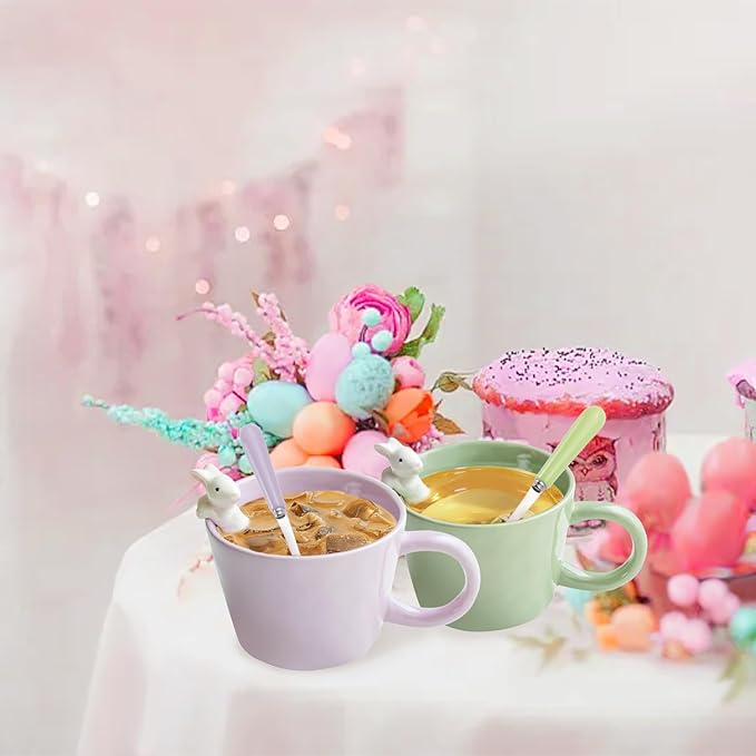 BigNoseDeer Cute Easter Bunny Mugs with 3D Rabbit Inside Ceramic Bunny Coffee Mug with Spoon Cute Gifts Easter Gifts for Women Kids 12oz (Purple)
