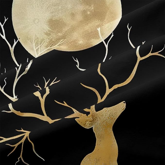 Black Gold Deer Comforter Set Full Size Unique Design Deer and Moon Bedding Set Chic Animal Bedding Modern Bedroom Decor Down Comforters Soft Microfiber Comforter Sets for Boys Girls