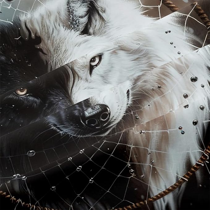 Wolf Bedding Twin Size Black White Wolves Bedding Set Wolf Dreamcatcher Comforter Set for Kids Boys Wild Animal Comforter with 1 Pillowcase