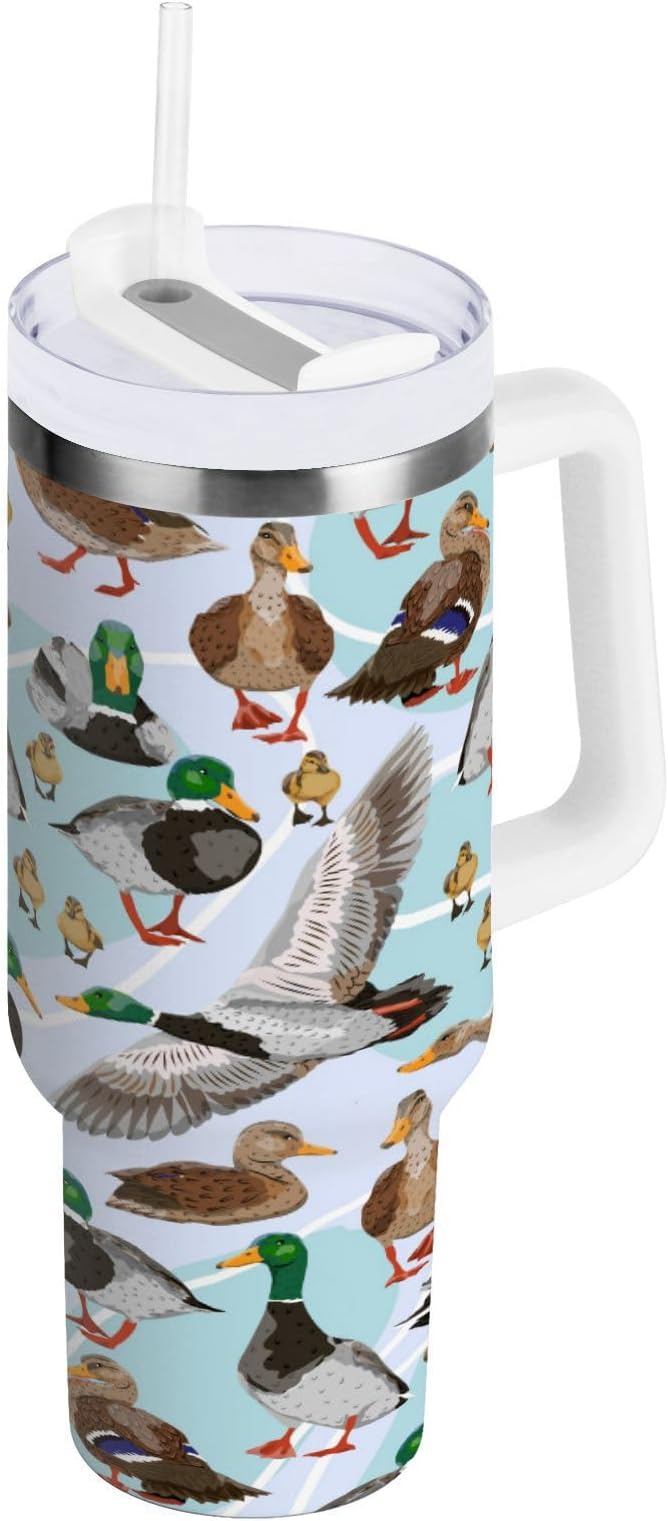 Boccsty Mallard Ducks Insulated Tumblers Reusable Stainless Steel Tumbler 30 oz Cup Coffee Travel Mug Water Bottle with Handle & Flip Straw for Home Office Car
