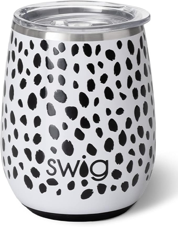 Swig Life 14oz Insulated Wine Tumbler with Lid | 40+ Pattern Options | Dishwasher Safe, Holds 2 Glasses, Stainless Steel Outdoor Wine Glass (Spot On)