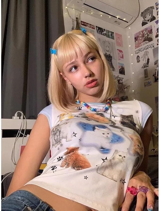 Women Girls Y2K Crop Top Letter Print Baby Tees Grunge T-Shirt