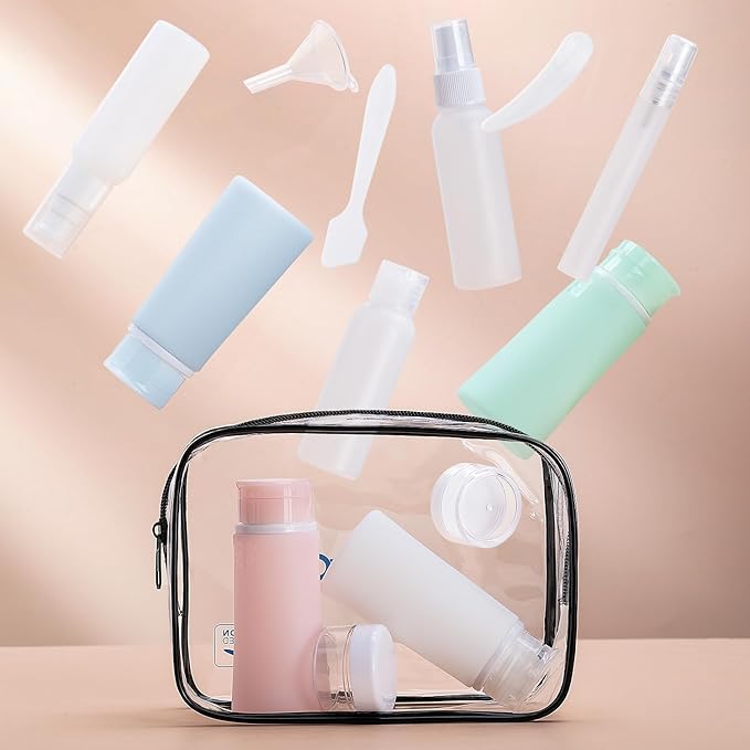 Valourgo 15 Pack Travel Bottles Set, TSA Approved Leak Proof Silicone Travel Containers jar for Toiletries, Shampoo, Lotion Body Washt,Perfume spray bottle,Travel Essentials toiletry Bottles