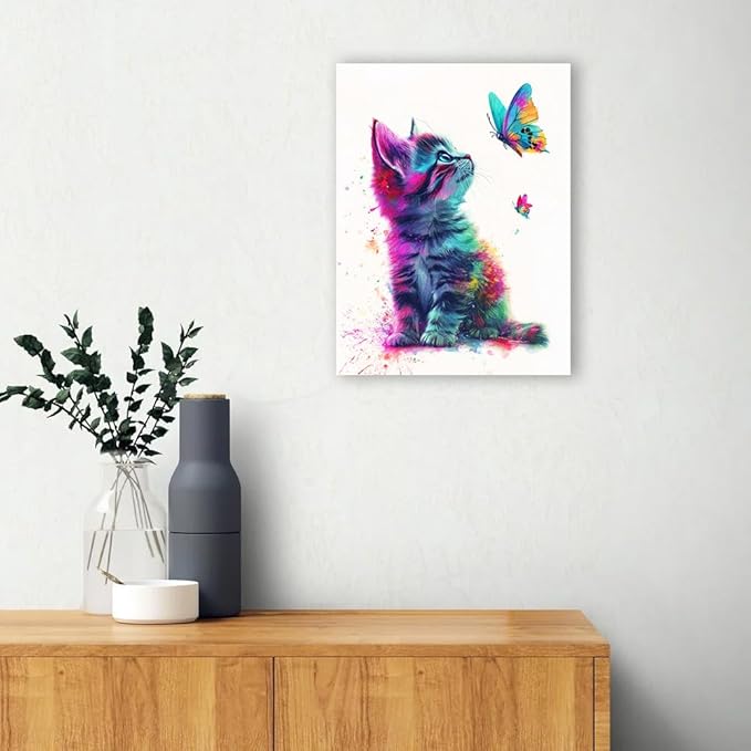 Ypxzzj Framed Butterfly Cat Canvas Wall Art & Decor for Cat Lover Gifts,Cat Wall Decor for Women Girls Bedroom Toddler Baby Room decoration,Cute Cat Poster for Nursery Home Decor