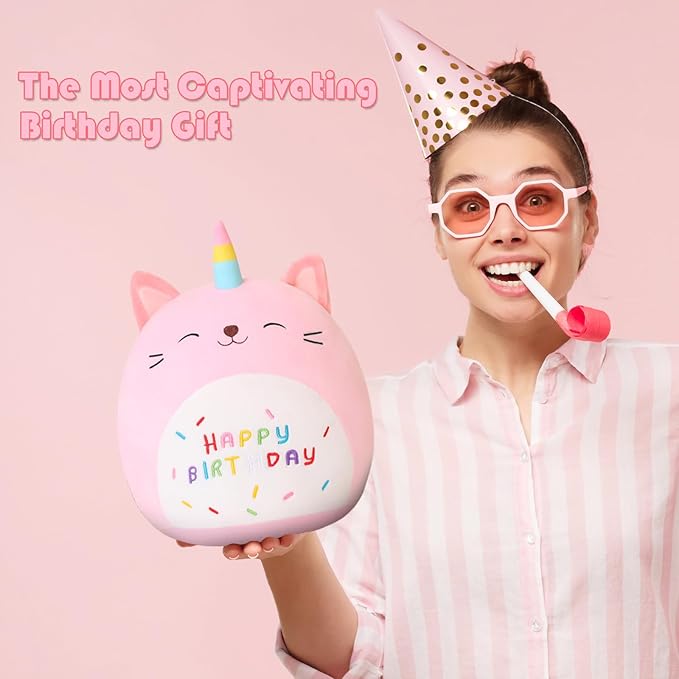 SQEQE Unicorn Cat Plush Kawaii Birthday Cat Plushies Pillow Cat Stuffed Animal Toy Soft Plushie Doll Gifts for Kids Decor(Caticorn, 8 Inch)