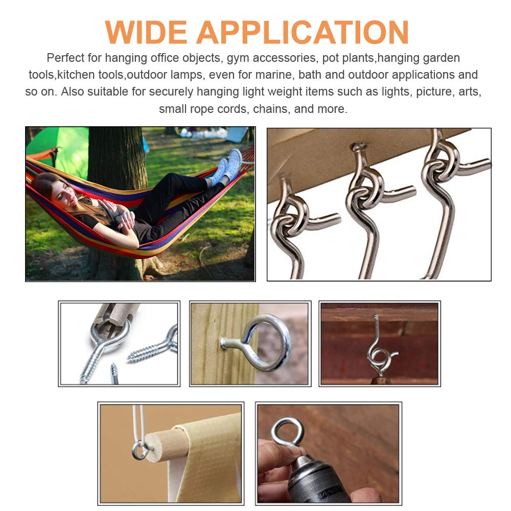 12-Pack 304 Stainless Steel Screw Eyes, Heavy Duty Screw in Eye Hooks Ring for Yoga, Swing Chair, Indoor & Outdoor, Self Tapping, 3.2"