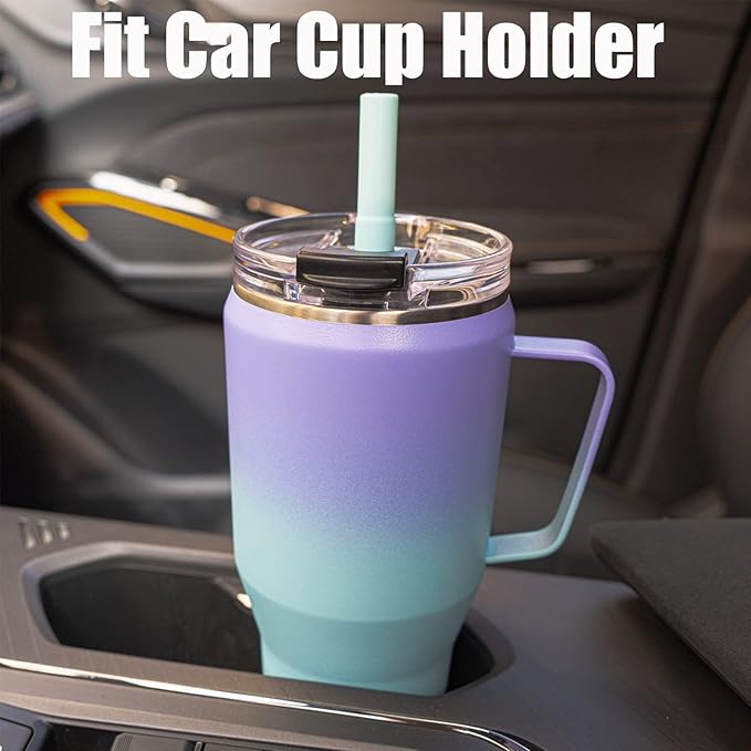 Sursip 40 oz Insulated Tumbler with Screw Lid - Stainless Steel Vacuum Cup with Straw/Handle, Keeps Drinks Cold up to 24 Hours - Sweat/Leak Proof, Dishwasher Safe, Fits Car Cup Holder (Purple&Blue)