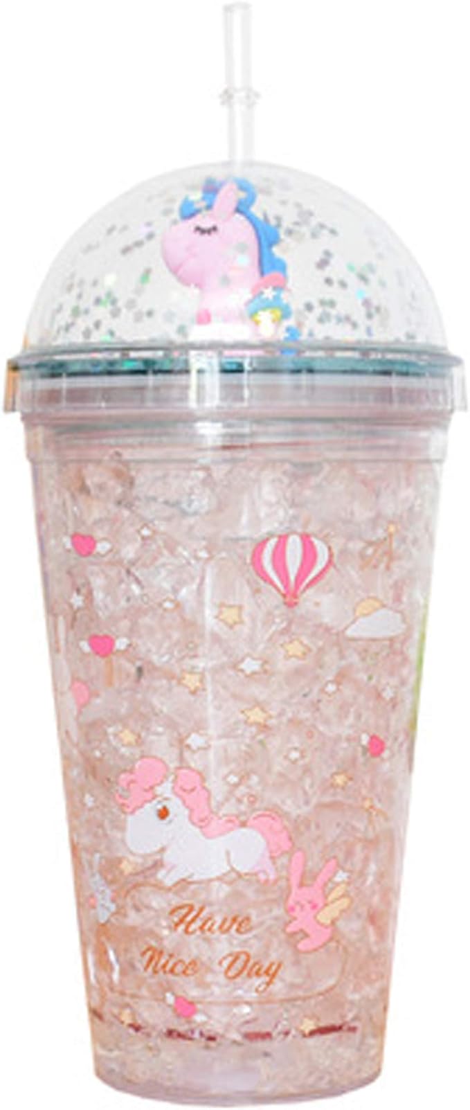 UUnicorn Cup with Straw Kids Travel Tumbler Watter Bottle Plastic Cup for Party Gift Ice Coffee Mug (blue unicorn2, 6.5 * 20cm)