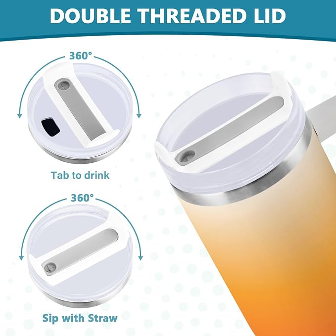 Boccsty Color Gradient Orange Blue Insulated Tumblers Reusable Stainless Steel Tumbler 30 oz Cup Coffee Travel Mug Water Bottle with Handle & Flip Straw for Home Office Car