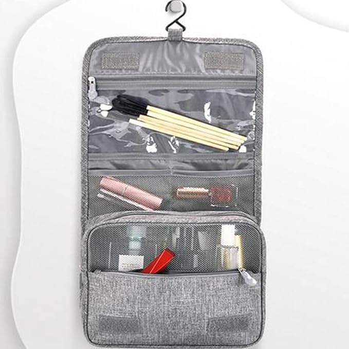 Travel Makeup Bag Water-resistant Toiletry Cosmetic Bag, Hanging Travel Toiletry Bag for Men Women and Girls, Multifunction Cosmetic Bag for Accessories, Shampoo, Toiletries,Gray
