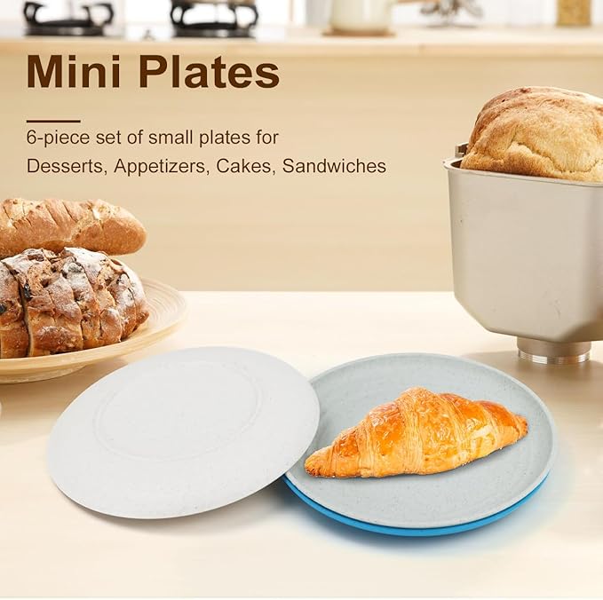 Small Plates 6 Inch, Dessert Plates Set of 8 Wheat Straw Plates Small Plates, Plastic Plates Reusable Dishwasher and Microwave Safe Plates, Mini Plates for Snack, Appetizer - Aqua Series