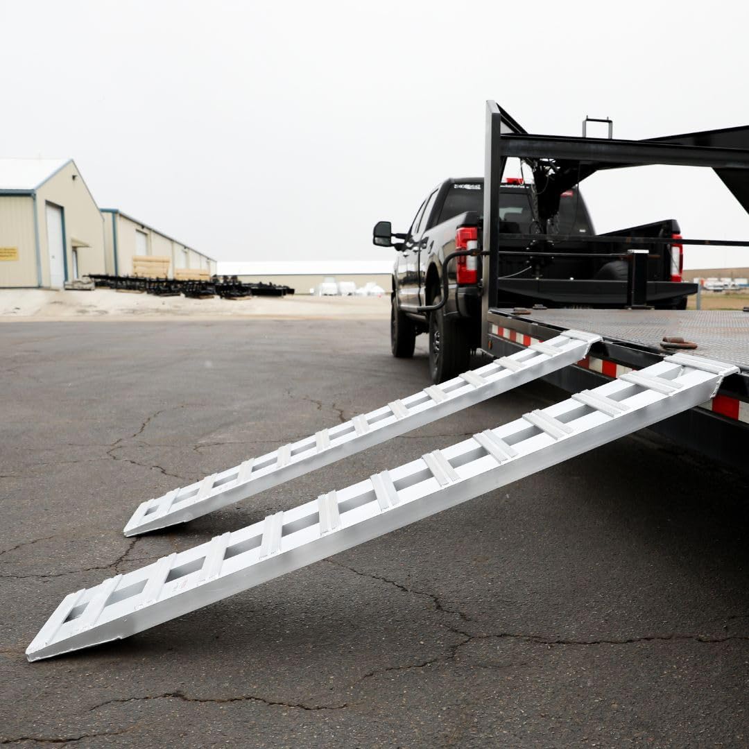 Gen-Y Heavy Duty Aluminum Loading Ramps - Set of 2-10 Foot Trailer Ramps, 10000 lbs Capacity, 15 Inch Wide, Hybrid Hook and Plate Ends, Serrated Cross Rungs for Maximum Traction