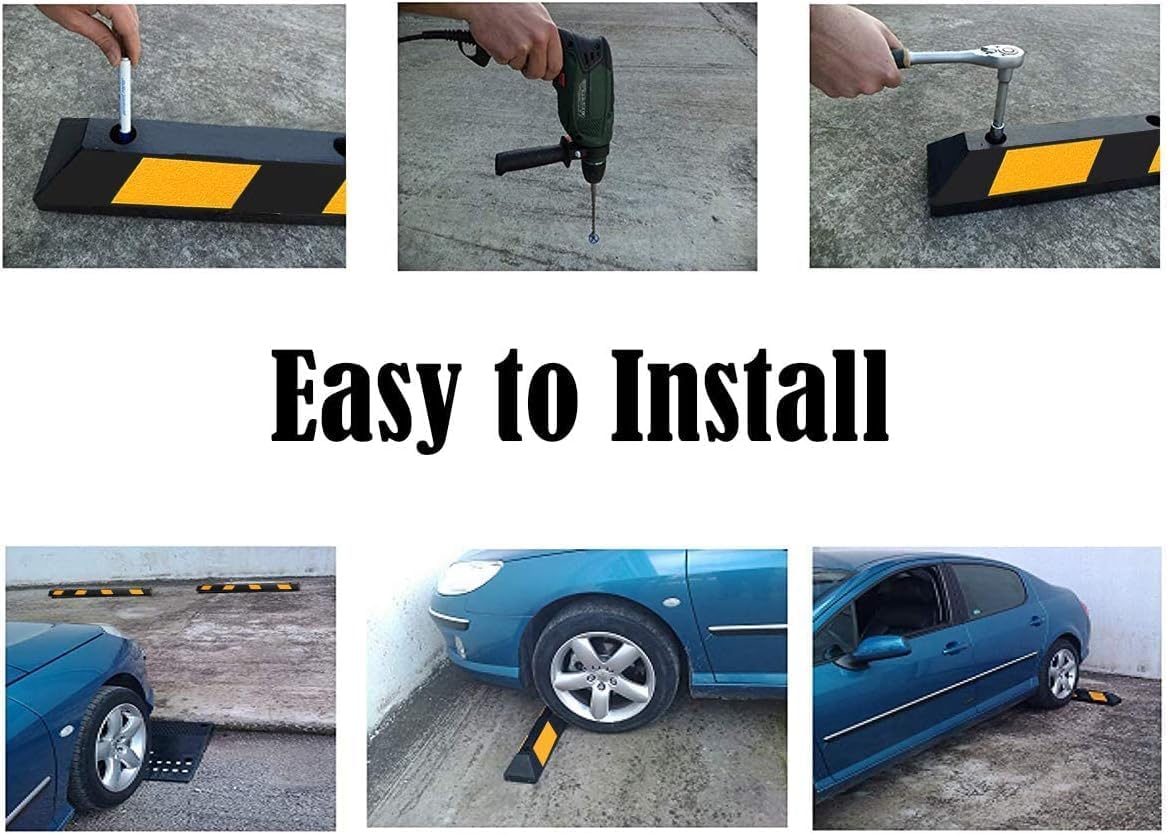 ERGOMASTER Parking Stopper for Garage,72” Rubber Parking Block with 8 High Reflective Yellow Safety Stripes for Vehicles Truck Driveway, Protect Pumpers from Cars Vans Trucks (1 Pack)