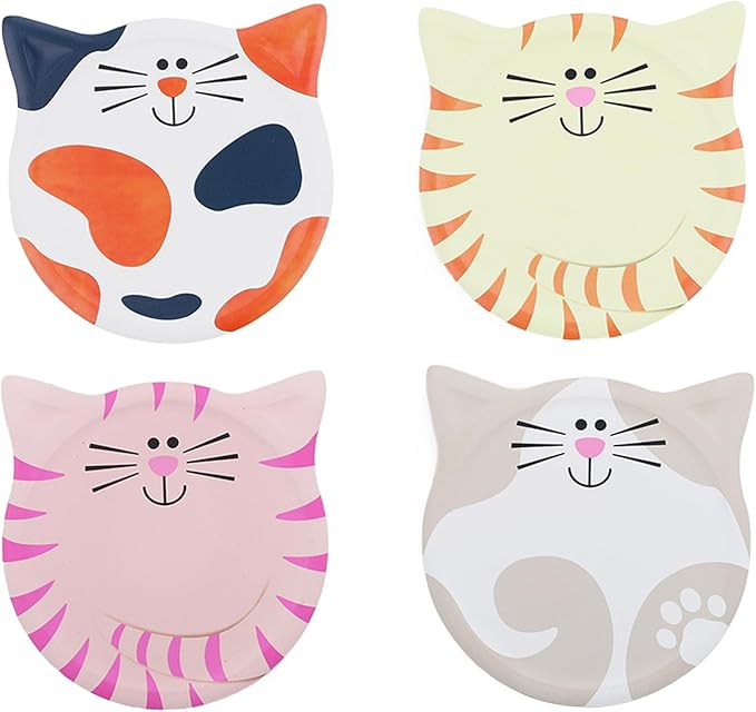 VanEnjoy Funny Cat Coasters for Drinks Absorbent Set of 4, Ceramic Cat Coaster Set, for Coffee Table, Gift for Cat Lovers Women