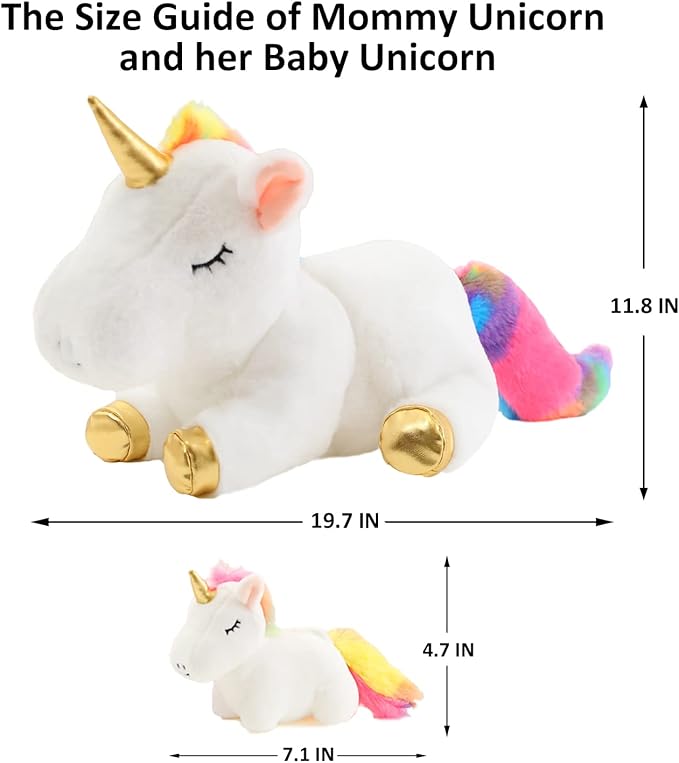 SQEQE Colorful Unicorn Plush Toy with 4 Baby Plush Unicorns in her Tummy, Stuffed Cotton Plush Animal Toy Gift for Kids