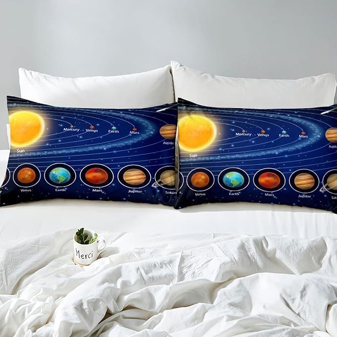Solar System Comforter Set Full Galaxy Bedding Set Outer Space Down Comforter Kids Boys Girls Starry Sky Universe Planets Duvet Set Room Decor Super Soft Astronomy Quilt Duvet Insert, Blue